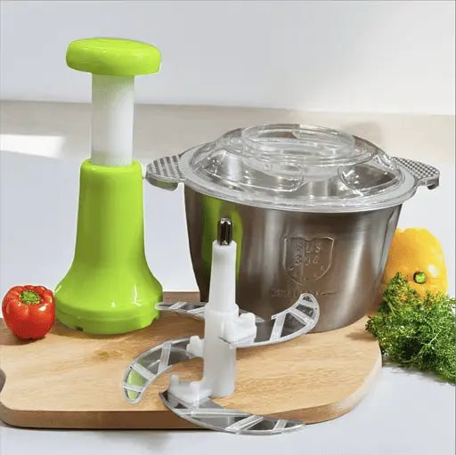 Premium 2.0 Litre Manual Meat & Veg Push Chopper with Stainless Steel Bowl