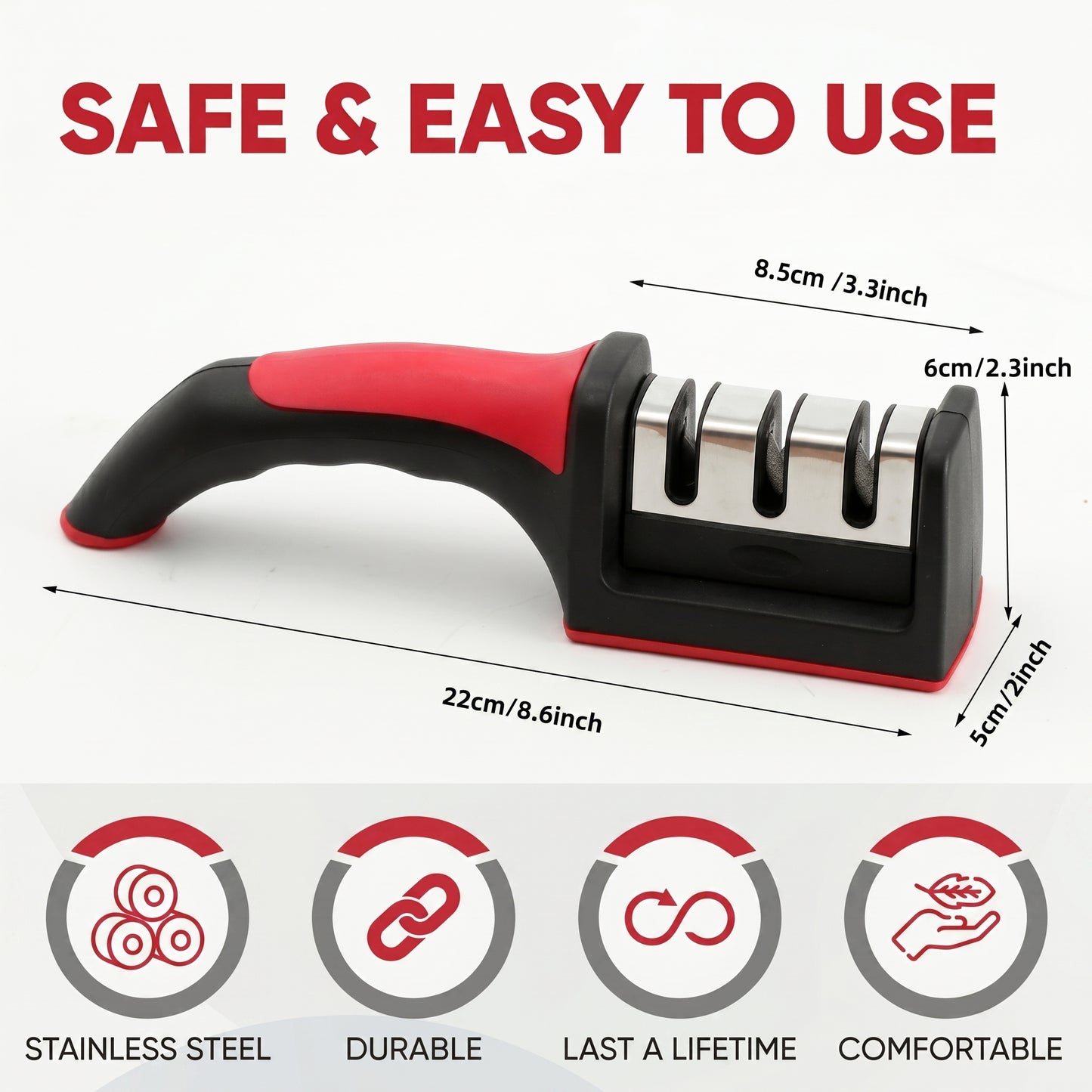 Premium 3-Stage Professional Knife Sharpener – Manual Kitchen Knife Sharpening Tool